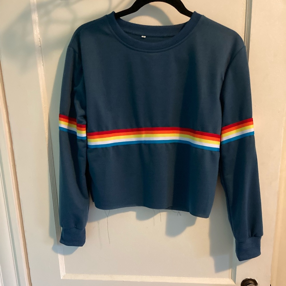 SHEIN Rainbow Striped Crop Shirt